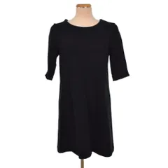 レイビームス Ray Beams ウール混 五分袖 ワンピース 膝丈 フレア 無地 1 黒 ブラック ■FY