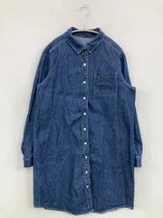 シャツワンピース L ブルー デニム コットン 無地 長袖 ひざ丈