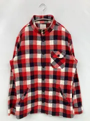 GLOBAL WORK グローバルワーク シャツ/ブラウス L レッド コットン チェック柄 長袖 ミドル丈 スタンドカラー