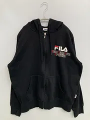 FILA フィラ パーカー L ブラック スウェット 裏起毛 前面プリント ブランドロゴ 刺繍 ジップアップ 長袖