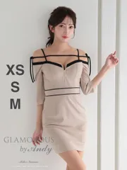 ベージュ　GMS-V854 XSサイズあり【GLAMOROUS by Andy / グラマラスバイアンディ】ストレッチ/ パイピング/ オフショルダー/ 七分袖 / キャバドレス/ ナイトドレス/ AngelR/ ローブドフルールグロッシー