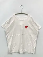 Tシャツ/カットソー F ホワイト 無地 ワンポイント 刺繍 ミドル丈 半袖 クルーネック(丸首)