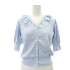 プリマ シェレル Prima Scherrer 24SS フリルカラー パールボタン付き ニット カーディガン 半袖 S ライトブルー 水色 /HK ■OS ■PN