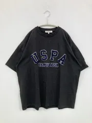 U.S. POLO ASSN. ユーエスポロアッスン Tシャツ/カットソー M ブラック 前面プリント ブランドロゴ 刺繍 半袖 ミドル丈 クルーネック(丸首)