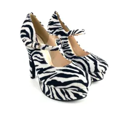 新品 13cmヒール美脚メイクストラップパンプス ゼブラ 24.5cm