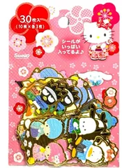 サンリオキャラクターズ フレークシール 30枚入り  ハローキティ クロミ ポチャッコ 着物 和風シール 年賀シール
