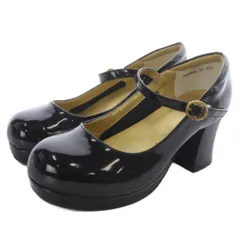ヨースケ YOSUKE エナメル チャンキーヒール パンプス ストラップ 22.5cm 黒