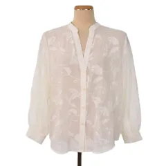 ザラ ZARA シアーシャツ ブラウス 長袖 スキッパー 花柄 S 白 ホワイト ■FY