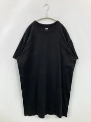 UNIQLO ユニクロ Tシャツ/カットソー L ブラック ロング丈 半袖 無地 クルーネック(丸首)