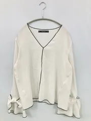 ZARA BASIC ザラベーシック シャツ/ブラウス USA XL ホワイト 無地 リボン 長袖 ショート丈 ノーカラー