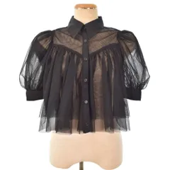 リエンダ rienda 23AW ダブルフリル チュール ショート シャツ ブラウス 半袖 F 黒 ブラック ■FY