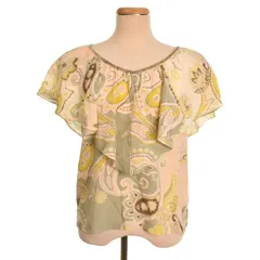 グレースコンチネンタル GRACE CONTINENTAL ペイズリー柄 シルク フリル ブラウス 36 ベージュ