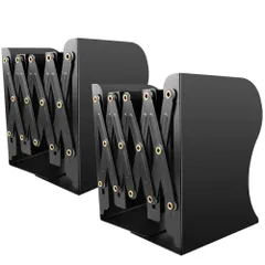 伸縮自在 卓上収納 本立て 倒れない ２個入り ブックエンド 金属製 ブックスタンド 仕切りスタンド デスク整理 Youtumall (２個-黒)