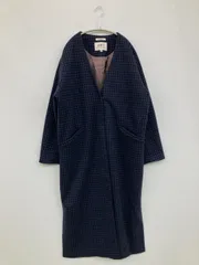 NIKO AND...JEANS ニコアンドジーンズ ノーカラーコート Tall ネイビー ウール・ニット チェック柄