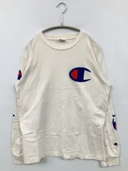 Champion チャンピオン Tシャツ/カットソー M ホワイト 前面プリント ブランドロゴ ミドル丈 長袖 クルーネック(丸首)