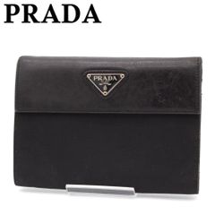 良品】PRADA 三角ロゴプレート 三つ折り財布 ナイロン レザー ブラック