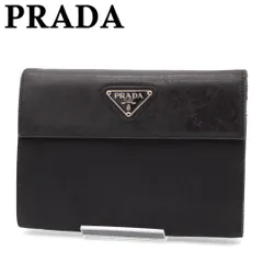 【良品】PRADA 三角ロゴプレート 三つ折り財布 ナイロン レザー ブラック