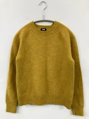 UNIQLO ユニクロ ニット/セーター M イエロー ウール・ニット ミドル丈 無地 長袖 クルーネック(丸首)