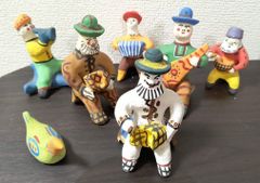 郷土玩具/起人形/冨田の土人形/十二支/裃扇子持鈴 五代目中島一夫作