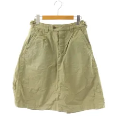 マーガレットハウエル MHL. 膝丈台形スカート コットン リネン M カーキ 無地 ポケット付き ベルトループ付き /OK ■OS