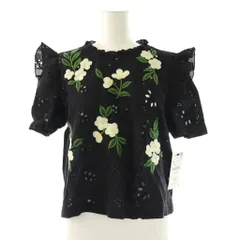 ザラ ZARA フラワー刺繍 ブラウス S ブラック 半袖 カットワーク レース リボン 
