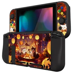 PlayVital ZealProtect Nintendo Switchに対応用ソフト保護シェル、switchに対応用フレキシブル保護カバー、スクリーン保護フィルム＆サムグリップキャップ＆ABXY方向ボタンキャップ付き【ハロウィンパンプキンフェスト】 0