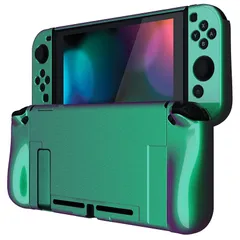 PlayVital Nintendo Switchに対応用アップグレードされたグロッシーケースグリップカバー、ドックに対応できて、Nintendo Switchに対応用人間工学に基づいた保護ケース、ジョイコンに対応用保護ケース（ハード）【グリーンパープルカ 1