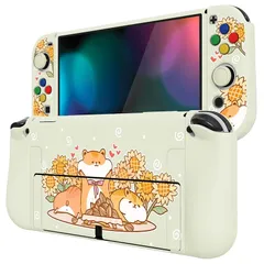 PlayVital ZealProtect Switch有機elに対応用ソフト保護シェル、Switch OLEDに対応用フレキシブルプロテクター、ジョイコンサムグリップキャップとABXY方向ボタンキャップ付き、カワイイパターン【ハムスターとヒマワリ】 0
