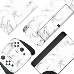 PlayVital Switch OLEDモデルに対応用フルセット保護ステッカーシール、Switch OLEDコンソール＆ジョイコン＆ドック＆グリップに対応用カスタムビニールステッカースキンシール【シームレスホワイトマーブル】 0