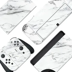 PlayVital Switch OLEDモデルに対応用フルセット保護ステッカーシール、Switch OLEDコンソール＆ジョイコン＆ドック＆グリップに対応用カスタムビニールステッカースキンシール【モダンホワイトマーブル】 0