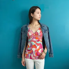 1492 EMILIO PUCCI エミリオプッチ Vネック 半袖 カットソー プッチ柄 M トップス　幾何学模様　総柄