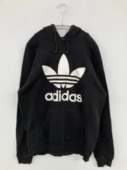 adidas アディダス パーカー O ブラック コットン 裏起毛 前面プリント ブランドロゴ プルオーバー 長袖