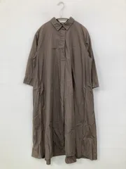 UNIQLO ユニクロ シャツワンピース M ブラウン コットン 無地 半端袖 ロング・マキシ丈