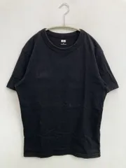 UNIQLO U ユニクロユー Tシャツ/カットソー S ブラック 無地 ミドル丈 半袖 クルーネック(丸首)