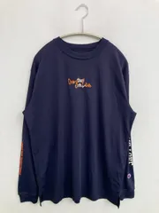 Champion チャンピオン Tシャツ/カットソー M ネイビー 前面プリント ブランドロゴ 刺繍 ミドル丈 長袖 クルーネック(丸首)