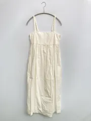 UNIQLO ユニクロ ワンピース S ホワイト コットン リネン・麻 無地 袖なし ミモレ・半端丈 フレア