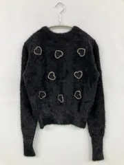 ZARA ザラ ニット/セーター L ブラック ナイロン ビジュー ショート丈 長袖 クルーネック(丸首)