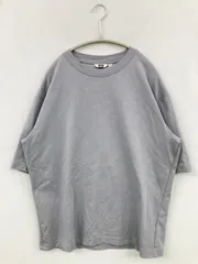 UNIQLO U ユニクロユー Tシャツ/カットソー L グレー 無地 ミドル丈 半袖 クルーネック(丸首)