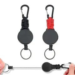 【新品】 [DMEEK] 2個セット リールキーホルダー カラビナ付き 伸縮性リール式キーリール 多機能 頑丈 最長60cm 紛失防止 金属ワイヤー 吊り下げ名札 キャンプ ハイキング 釣りアウトドア用 (ブラック+レッド) 1
