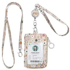 【新品】 [Laotangjia] 可愛い 定期入れ リール付き 両面 レディース パスケース 伸びる ストラップ付き 交通 icカードケース 薄型5枚収納 idカードホルダー 縦 社員証ケース コインケース カードケース ファスナー ポケット付き 通勤  1