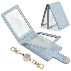 【新品】 パスケース リール付き ICカード5枚収納 リール付きIDカードホルダー 薄型軽量設計 クラムシェル型 ダブルポケット 防水PUレザー 通勤/通学/オフィス対応 男女兼用 （ブルー）