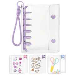 【新品】 GOKEI A7サイズ シール バインダー 【本体 リフィル10枚 10枚シール台紙 2枚チャック付きボケット 1個編み込みキーホルダー】 クリア PPシート カードポケット 手帳 プリ帳 A7クリア パープル 1