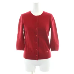 バーバリーブルーレーベル BURBERRY BLUE LABEL カーディガン カシミヤ M 赤 レッド 七分袖 クルーネック /AB ■OS