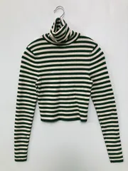 ZARA ザラ ニット/セーター S グリーン ボーダー柄 タートルネック/ハイネック 長袖 ショート丈