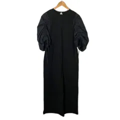 ジルスチュアート JILL STUART ギャザースリーブドッキングワンピース 5分袖 ロング丈 FR 黒 ブラック 092-3140052 ■FY レディース