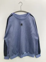 adidas アディダス Tシャツ/カットソー スカイブルー 無地 ブランドロゴ ライン柄 クルーネック(丸首) 長袖 ミドル丈