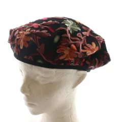 フェリシオベッキ ferruccio vecchi ベレー帽 F 赤 レッド 黒 ブラック マルチカラー フラワー刺繍 /AQ ■OS