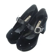 ダイアナ DIANA パンプス スクエアトゥ チャンキーヒール ベルト ベロア グリッタードット ベルベット 22cm 黒 ブラック TS19223 ■SH /RI ■OS