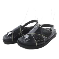 ザラ ZARA サンダル フラット クロス エナメル ベルクロ 37 ブラック /YO26