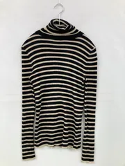 UNIQLO ユニクロ ニット/セーター M ブラック ウール・ニット ボーダー柄 ミドル丈 長袖 タートルネック/ハイネック